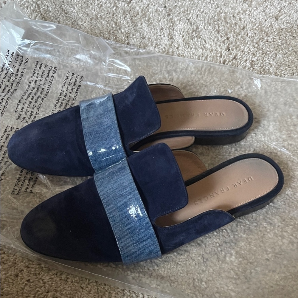Dear Frances Denim and Navy Mules